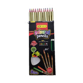 مداد رنگی ۱۲ رنگ سری مثلثی هونگ وی (Hong Wei) - بدنه طلایی و رنگهای صدفی